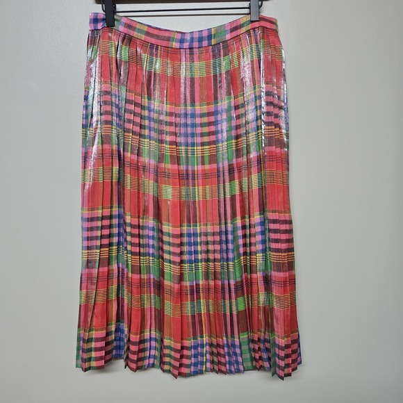 J.Crew Women's Metallic Shimmering Plaid Pleated Midi Skirt Multicolor Sz 10 NWT - Picture 3 of 10